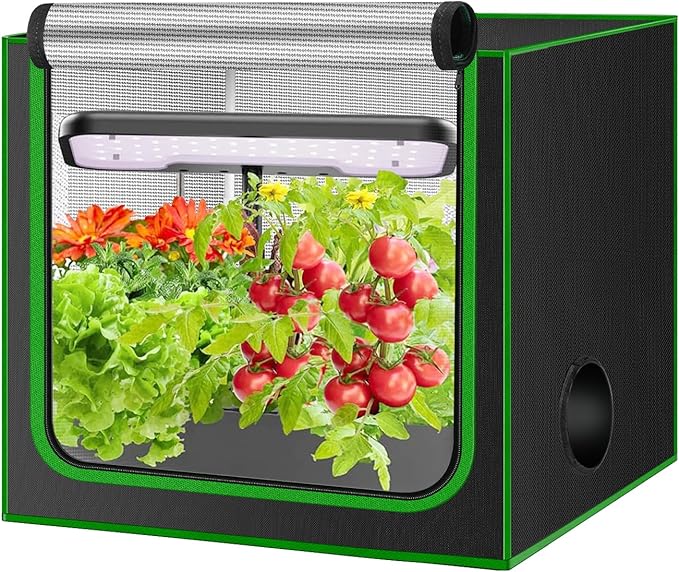 MELONFARM Small Grow Tent for Aerogarden24”x18”x28” Hydroponics Growing System Highly Reflective 600D Diamond Mylar Canvas with Ventilation window and Floor Tray for Hydroponic Indoor Plant Growing