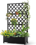 Metal Planter Box with Diamond Lattice Trellis 72x47 Galvanized Raised Garden Bed on Wheels for Climbing Plants Black