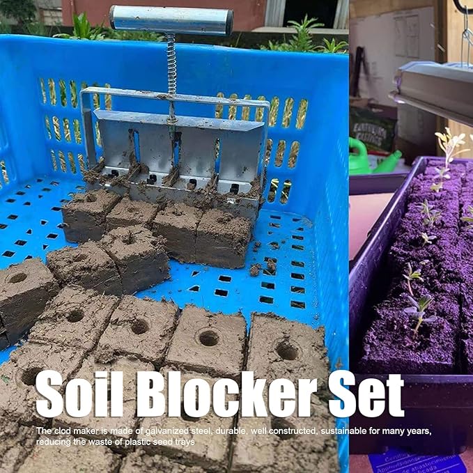 Fabater Soil Block Maker 4 Soil Blocker 2 Inch Manual Quad Soil Blocker Set Mini Hand Held Soil Block Cubic Inserts Garden Soil Blocking Tool for Seedings Cuttings Greenhouses