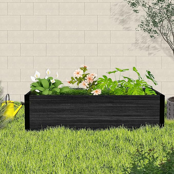 mondaria Raised Garden Bed 4x2x1Ft Outdoor Rot-Resistant Planter Box Wood Plastic Composite Flower Bed Kit for Vegetables Herb Black
