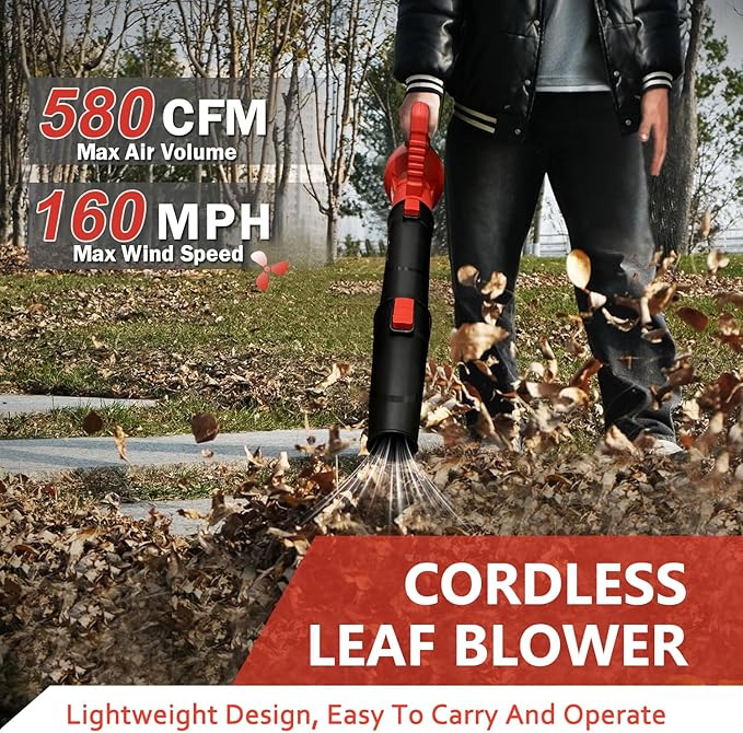 Leaf Blower Cordless for Milwaukee M18 Battery(No Battery) - 580CFM &amp 6 Speed Levels Electric Brushless Cordless Handheld Blower for Town Care Patio Blowing Leaves and Snow (Black &amp Red)