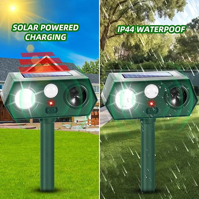 4Pack Solar Ultrasonic Animal RepellentWaterproof Deer Repellent Devices with Motion Detection2025 Cat Repellent Outdoor Squirrel Skunk Rabbit Dog Raccoon Bird Deterrents Animal Repeller for Yard