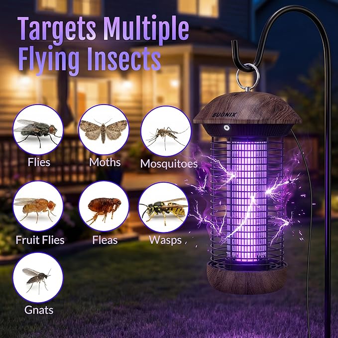 Bug Zapper Indoor Outdoor Electric Mosquito Zapper 4200V USB Powered Plug-in Works with Adapter or Power Bank No Built-in Battery 365-395nm LED Bug Light ABS Shell for Home Patio Camping