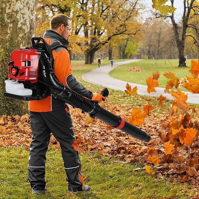 Leaf Blower Gas Powered 52-75CC Gas Powered Backpack Leaf Blower with 2/4-Stroke Engine 750/900CFM Powerful Snow Blower for Lawn Care Yard Dust Debris (Red - 75CC - 4 Stroke)