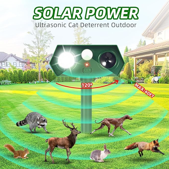 4Pack Solar Ultrasonic Animal RepellentWaterproof Deer Repellent Devices with Motion Detection2025 Cat Repellent Outdoor Squirrel Skunk Rabbit Dog Raccoon Bird Deterrents Animal Repeller for Yard