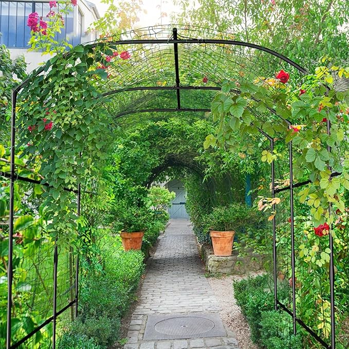 DoCred Tall Garden Arch Trellis for Climbing Plants 87in x 75in Tall Metal Plant Support Trellis Archway for Climbing Vine Vegetable/Fruit/Flower Outdoor Garden Trellis Decoration Black