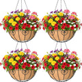 4 Pack 8 Inch Hanging Baskets for Plants Outdoor Metal Hanging Planter Basket with Coco Coir Liner Hanging Flower Baskets for Garden Patio(Modern)