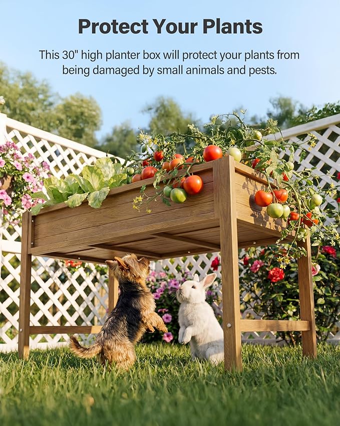 YEFU Raised Garden Bed for Outdoor: 48x30x24in Teak Raised Garden Bed with Legs to Plant Herbs Vegetables Flowers - Easy to Assembly Elevated Planter Box for Organic Home Gardening in Patio/Backyard