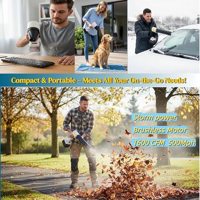 Cordless Leaf Blower Handheld 4-Speed Variable Speed 4.0Ah Battery with 2 Pcs &amp Storage Case LCD Battery Display 980000 RPM for Lawn Care &amp Yard Cleaning