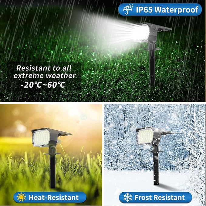 Solar Spot Lights Outdoor Waterproof IP65 2 Pack Landscape Spotlights with 46 LEDs 3 Modes Auto On/Off Solar Powered Flood Lights for Outside Yard Garden Walkway (Cool White3)