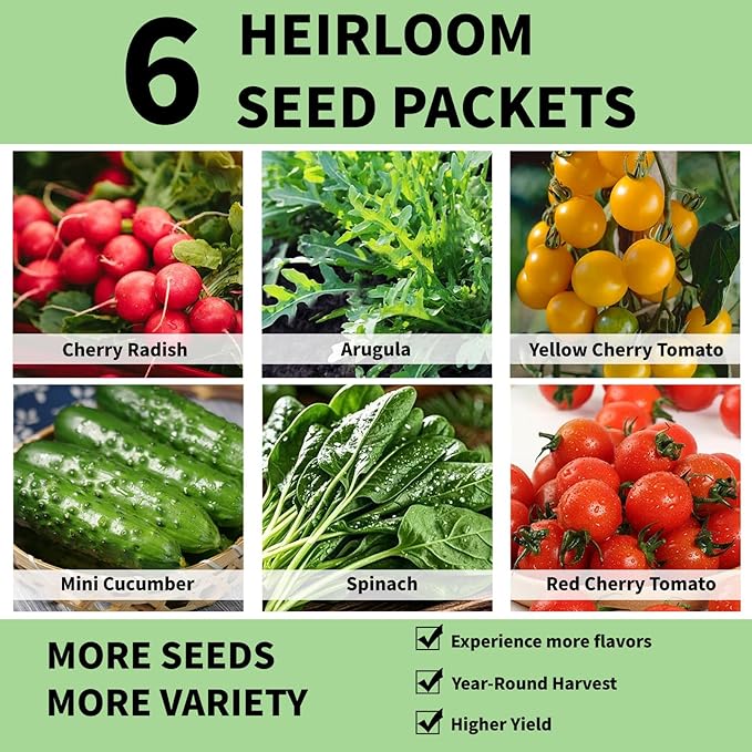 Salad Seed Pods Kit Hydroponic - 12 Refill Grow Pods with 6-Packet Seeds of Mini Cucumber Arugula Spinach Cherry Radish Red &amp Yellow Cherry Tomato Compatible with All Hydroponics Growing Syst