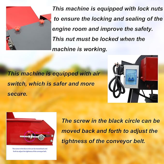 220V 6-Blade Hay Cutter with Conveyor Belt Crop Straw Breaker with Air Switch Grass Crusher Grass Chaff Cutting Machine 500-1000KG/H 3KW