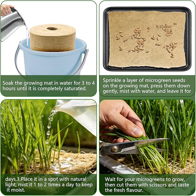 1 Roll 10 X 236Microgreen Grow Mat Hydroponic Grow Pads Natural Fiber Grow Mats Microgreens Growing Kit Indoor Organic Production for Wheatgrass Sprouts Starter Tray