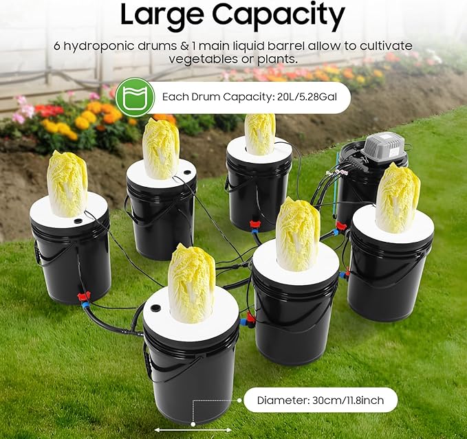DWC Hydroponic System 5 Gallon 7 Buckets Hydroponic Bucket Kit Hydroponics Grow System Kit with Air Pump &amp Air Stones for Indoor or Outdoor