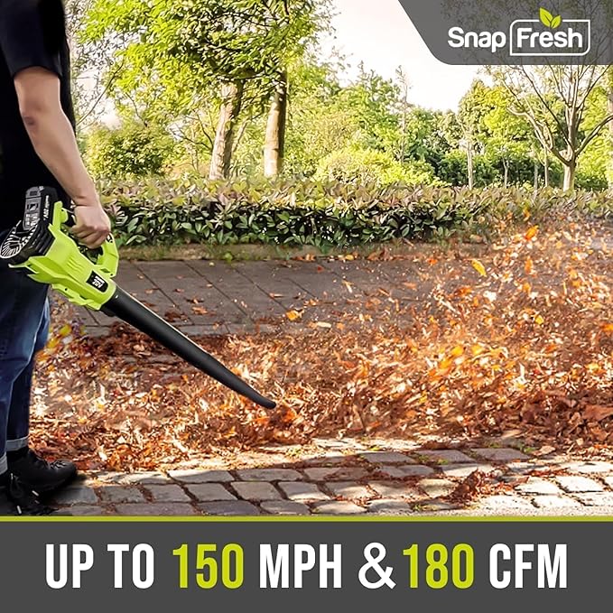 SnapFresh Cordless Leaf Blower - 180 CFM Leaf Blower with Battery &amp Charger 2 Section Tubes Free Control SpeedLightweight Electric Leaf Blower for Blowing Leaves Lawn Care Dust &amp Other D