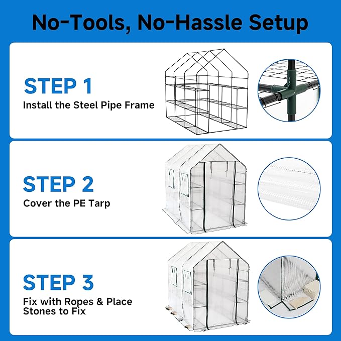 SUNGIFT Greenhouse for Outdoors Walk-in Greenhouses 56 x 85 x 77 Inch Portable Green House 3 Tiers 20 Shelves for Garden Patio Backyard White