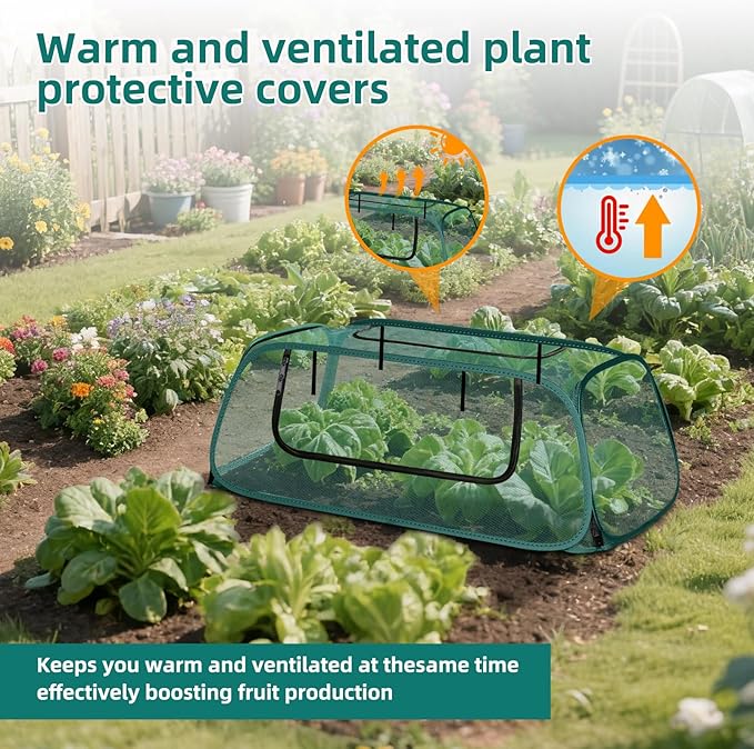 Pop-Up Mesh Garden Cover for Raised Beds – 2-Pack Outdoor Plant Cage with 30% Sun Shade &amp Insect Protection Zip Window Foldable Crop Tent for Seedlings Wildlife Includes 8 Stakes