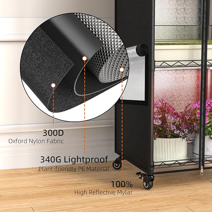 Indoor Greenhouse with Grow Light 5 Tier 15.7 L×11.8 W×62.3 H growtent with Lights with 48W Full Spectrum Growing LampsMetal Indoor Plant Enclosure for Seed Starting