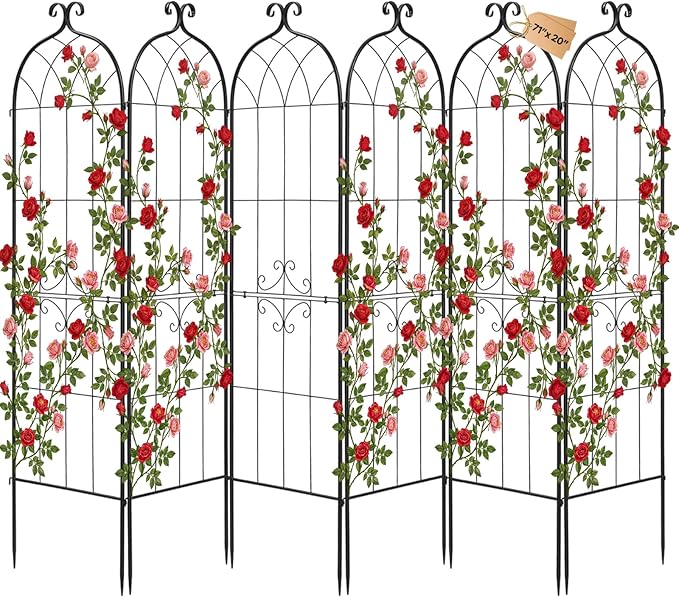 VEVOR 6 Packs Metal Garden Trellis for Climbing Plants Outdoor 71x20in Rustproof Plant Tall Trellis for Rose Vine Flowers and Vegetables