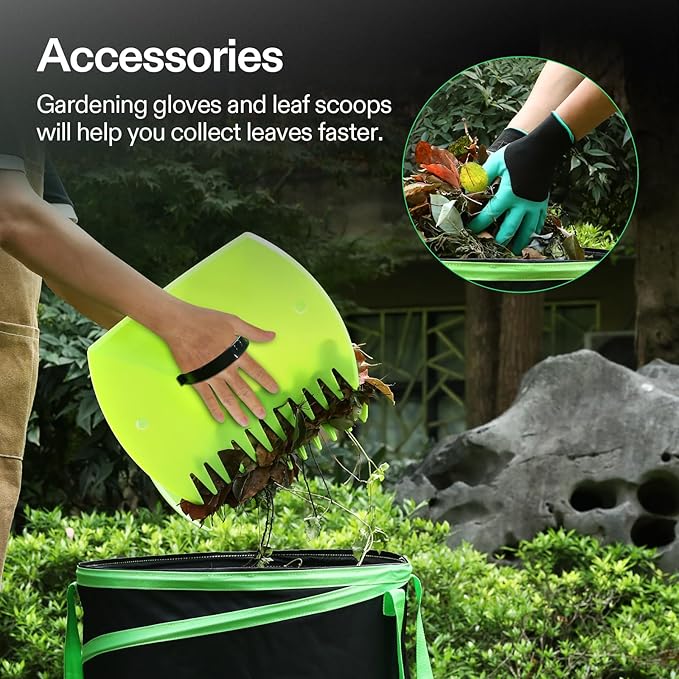 VIVOSUN 30-Gallon Collapsible Garden Bag Yard Waste Bin with Hard-Shell Bottom Leaf Scoops and Gloves Collapsible Yard Waste Containers for Lawn Care and Camping 2-Pack