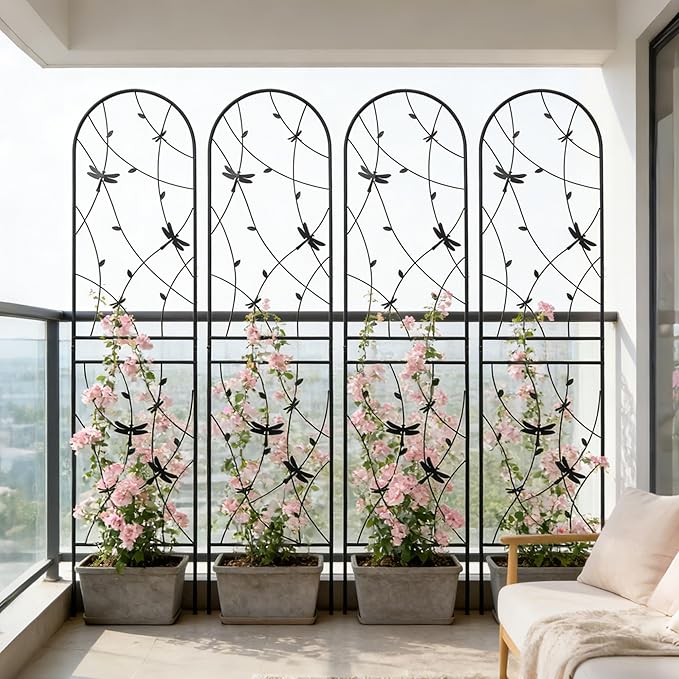 4 Pack Large Garden Trellis Heavy Duty Rustproof Iron Plant Trellis for Potted Plant Support Metal Climbing Rose Trellis Vine Vegetable Cucumber Black -86 H x 19.7 W