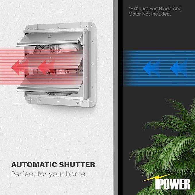 iPower 16-Inch Square Aluminum Automatic Gravity Shutter Louver Vent Silver