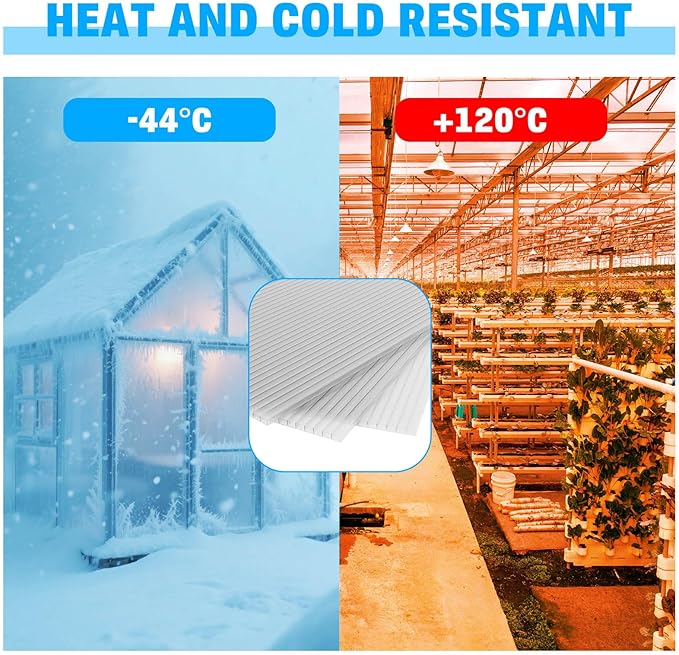 6 PCS Polycarbonate Greenhouse Panels 4' x 2' x 0.24 Twin-Wall Panels Polycarbonate Sheet for All Weather Outdoor Garden and Greenhouse Covering Excellent Light Transmission &amp Weather Resistan