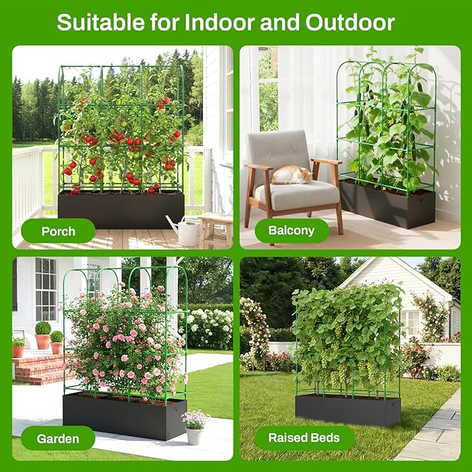 U-Shape Cucumber Trellis with Grow Bag 64 Tall Metal Garden Trellis for Climbing Plants Outdoor Reusable Cucumber Trellis for Raised Bed with Garden Netting for Tomatoes Peas Plant Vines Support
