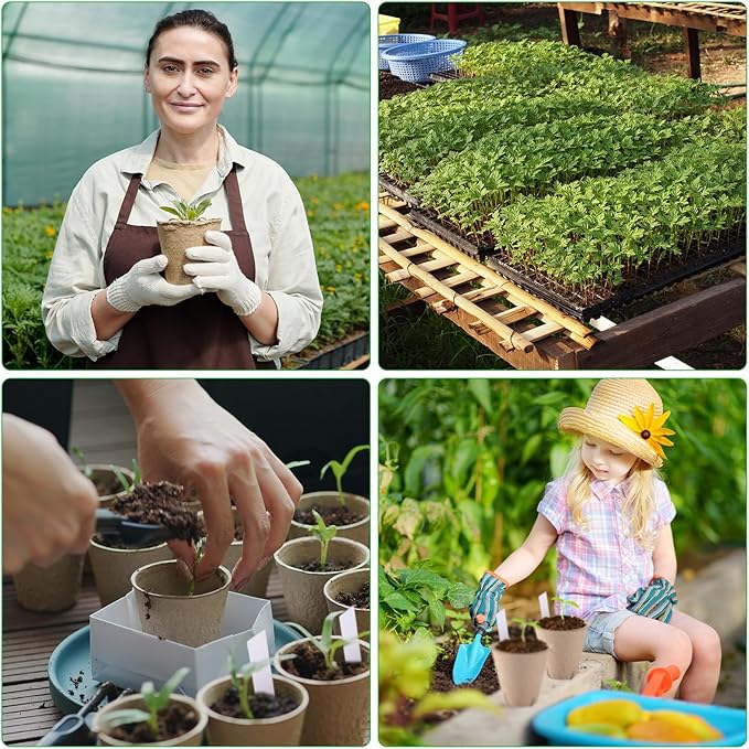 Vesici 220 Pcs Seed Starter Tray Kit Include 180 Peat Pots with Drainage Holes 10 Plastic Growing Trays Plant Germination Trays for Seedling 30 Plant Labels for Greenhouse Seedling
