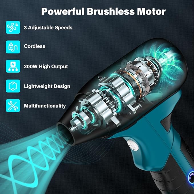 130000 RPM Brushless Air Blower for Makita 18V Battery 4-Speed High-Speed Air Duster Max 190g Wind Force Cordless Jet Fan for Jobsite Car Detailing &amp Outdoor Cleaning
