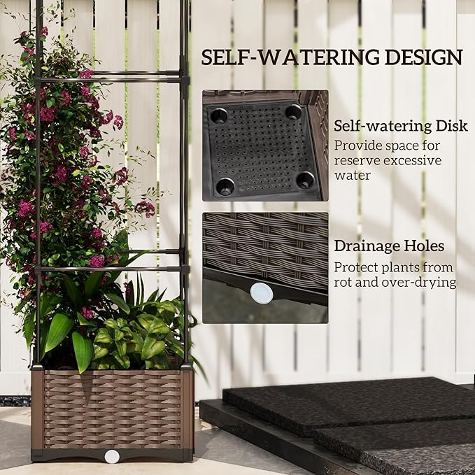 Raised Garden Bed with Trellis Self Watering Planter Box 69.7 Tomato for Climbing Plants Vegetable Vine Flowers