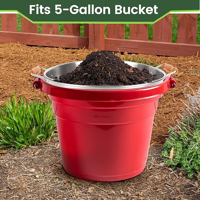 Large 14.57 Soil Sifter with 5 Interchangeable Stainless Steel Mesh Screens (1/3/6/9/12mm) + Stainless Steel Hand Trowel + Galvanized Garden Sieve for Compost Sand Gravel &amp Cat Litter (Silver)