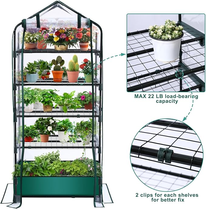 5 Tier Mini Greenhouse for Indoor Outdoor Portable Green House with Durable PVC Cover and Shelves for Seedling Heavy Duty Greenhouse with Waterproof Mat and Cover Tape Gardening Gifts for Women Men