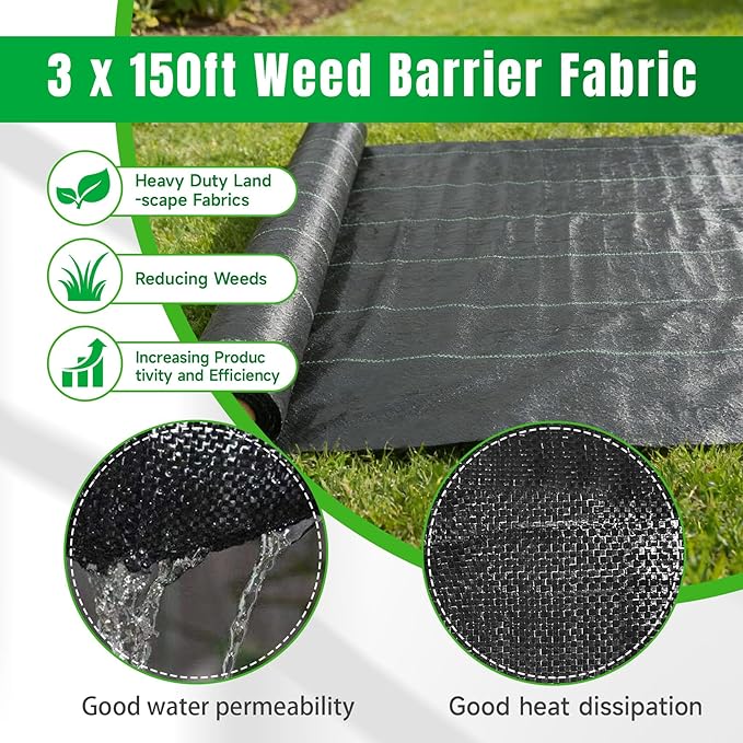 Weed Barrier Fabric Planting Cover - 3 x 150 FT Heavy Duty Landscape Fabric Ground Cover Block for Outdoor Planting