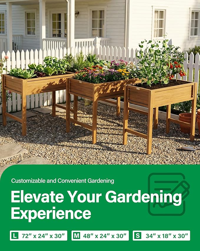 YEFU Raised Garden Bed for Outdoor: 48x30x24in Teak Raised Garden Bed with Legs to Plant Herbs Vegetables Flowers - Easy to Assembly Elevated Planter Box for Organic Home Gardening in Patio/Backyard