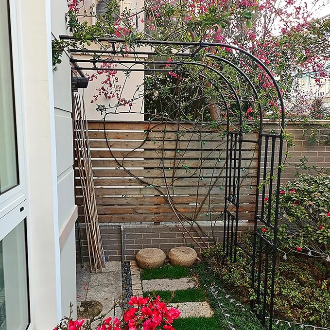 Garden Arch Arbor Trellis for Climbing Plants Outdoor Half Sided Arch Against The Wall Garden Arch Trellis Garden Trellises for Patio Lawn Backyard Black 1.96/2.95/3.93/4.92/5.9/7.21/7.87ft(120CM(