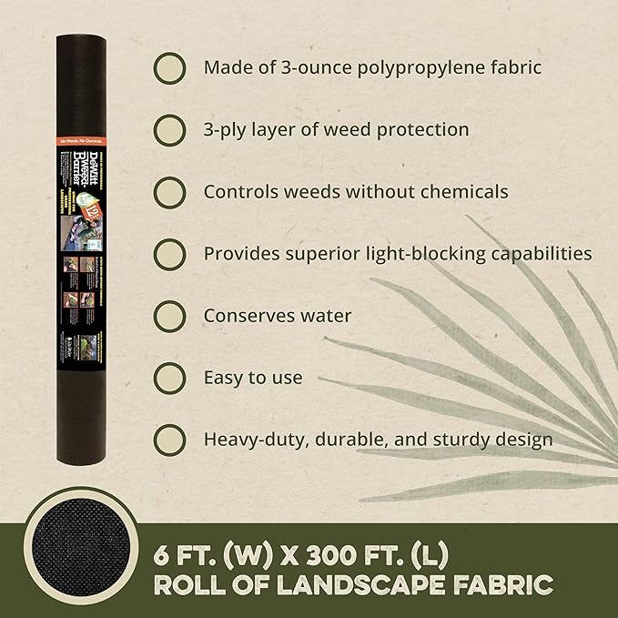 Pro 3 oz Landscape Fabric Black 6 x 300 Feet – Heavy-Duty Weed Control and Ground Cover for Gardens Beds Mulch Outdoor Landscaping and Yard Areas
