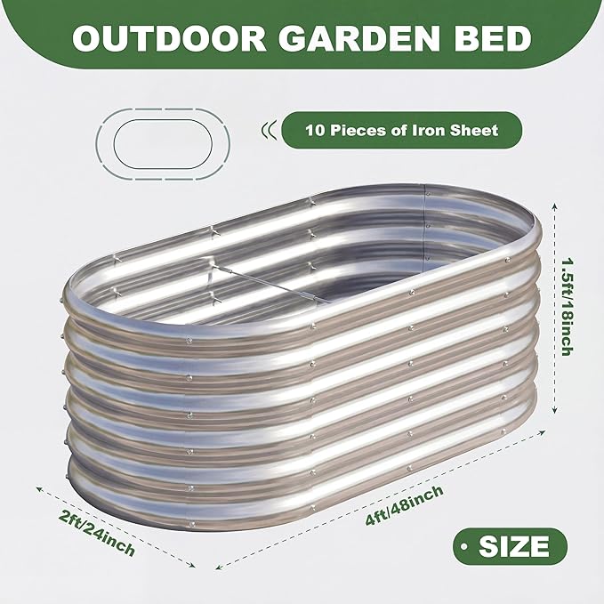 AHEONLAR 3 Pack 4×2×1.5ft Galvanized Raised Garden Beds Outdoor Sturdy Planter Boxes for Vegetables Fruits Flowers and Plants Easy Assembly Silver