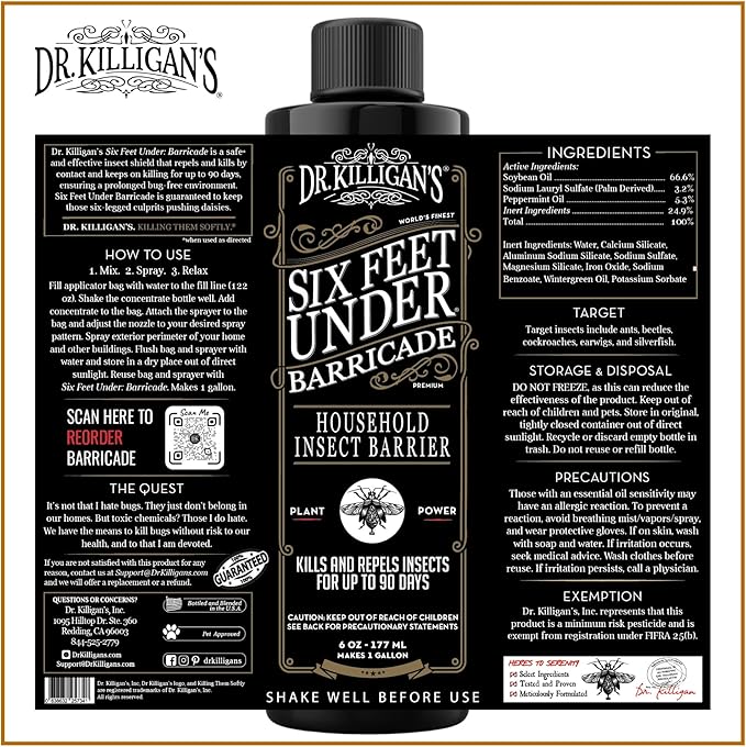 Dr. Killigan's Six Feet Under: Barricade Pest Spray – Bug Barrier for Homes Minimum Risk Formula Kills Insects on Contact Helps Deter New Infestations Creates a Protective Barrier for Your Home