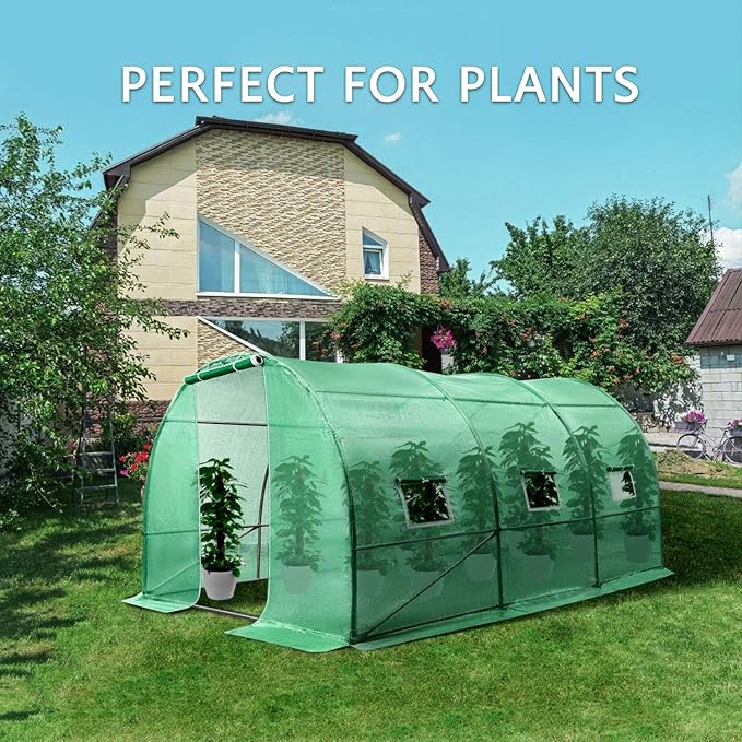 VIVOSUN 10x7x7 Ft. Large Walk in Greenhouse and 6 Inch 50-Pack Garden Stakes Galvanized Steel Landscape Staples 11 Gauge U-Shaped Pins for Weed Barrier Fabric Ground Cover Soaker Hose
