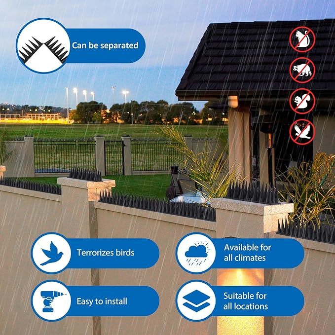 Bird Spikes 20 Pack Pigeon Squirrel Raccoon Cat Deterrent Spike Outside Anti Birds Defender Outdoor to Keep Robin Away Roof Fence Window Nest 18.7 Feet(5.7m) Black