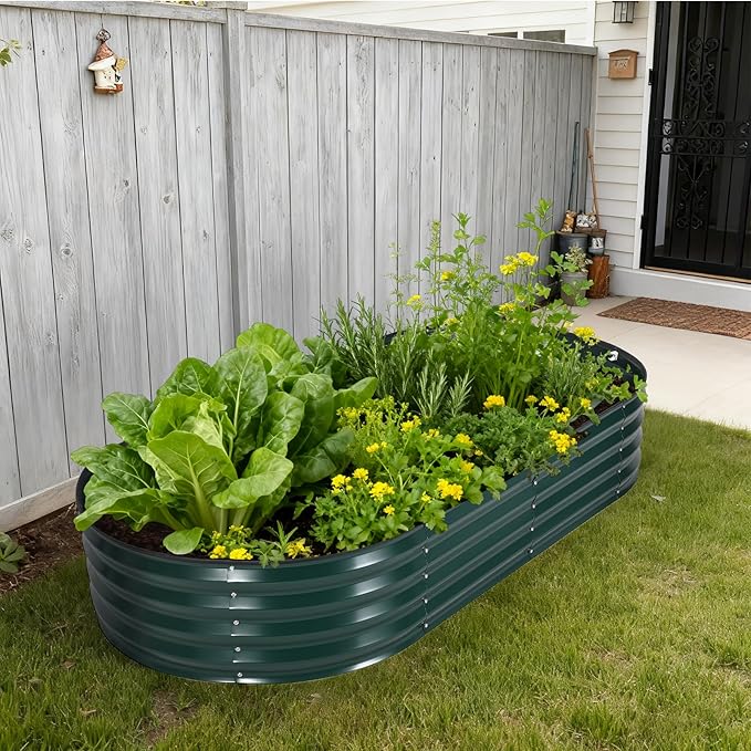 Galvanized Raised Garden Bed Kit with Corrosion-Resistant Steel – Oval Planter Box for Vegetables Flowers &amp Herbs – Durable Reinforced Easy To Assembly – Includes Zippered PVC Cover Green