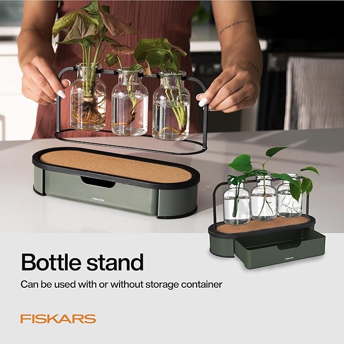 Fiskars Plant Propagation Station Glass Test Tube Vases with Metal Rack for Rooting Cuttings Hydroponic System for Indoor Gardening Decor Straight Sided Flutes for Easy Root Removal Clear