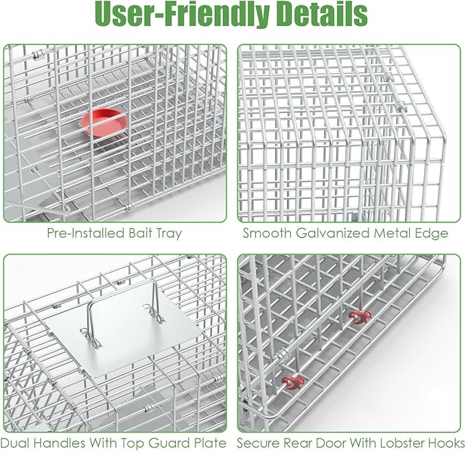 35.43 Live Animal Cage Trap with Gloves Collapsible Heavy Duty Humane Cat Catch Release Rodent Cage Trap Cage for Raccoons Beavers Groundhogs Foxes Armadillos Stray Cat
