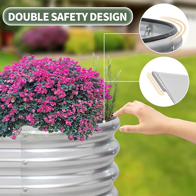1MORE Galvanized Raised Garden Bed- Planter Garden Boxes Outdoor Raised Beds for Gardening 6x2x1ft Metal Garden Bed Kit for Vegetables Flower Planter Raised Beds with Protective Tape &amp Tools.Si
