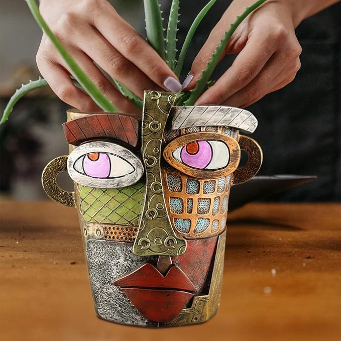 Abstract Face Planters Pots HeadUnique Head Planter for Indoor PlantsFunny Face Flower PotColorful Plant Pots for Outdoor Garden Decor and Home Art Decoration(Classic)