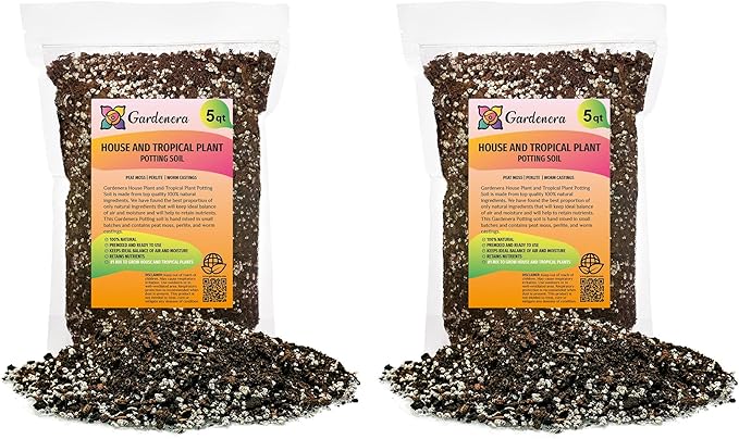 Gardenera Premium House Plant and Tropical Plant Potting Soil - 10 Quart - Hand-Mixed Blend for Re-Potting All Indoor Plants (2 Bags of 5 Quart)