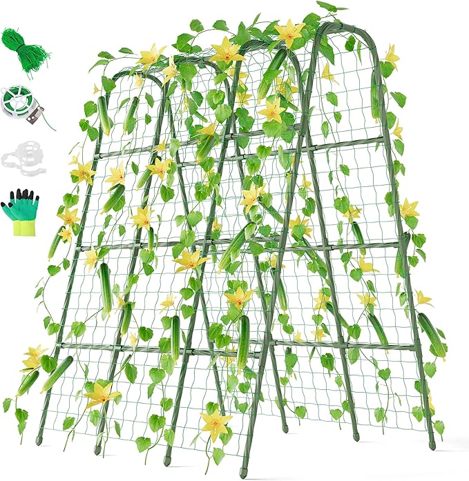 Miory Cucumber Trellis U Shape Trellis for Raised Bed Garden Arch Trellis for Climbing Plants Outdoor Plant Support for Vegetables Vines Steel with PE Coated (48 Lx32 Wx63 H)