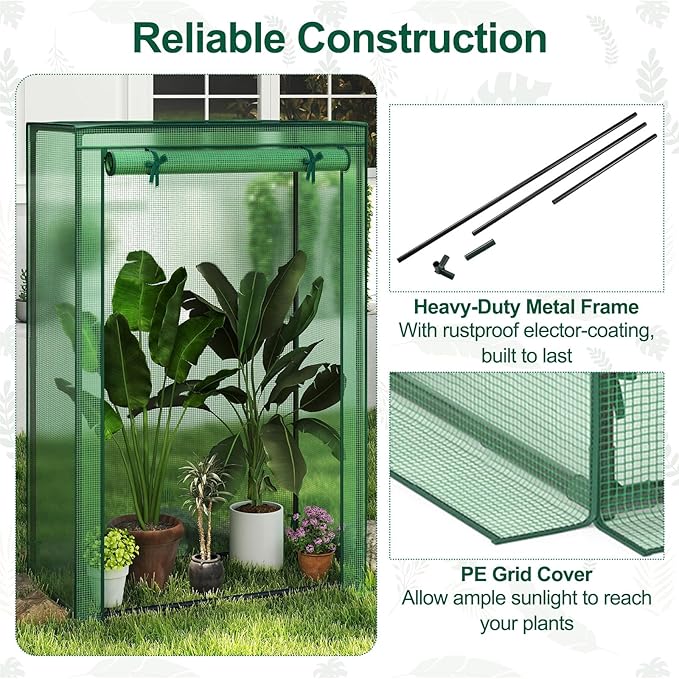 LDAILY Mini Greenhouse 39 x 20 x 59 Portable Gardening Green House with PE Cover Heavy Duty Metal Frame &amp Roll-Up Zipper Door Small Greenhouses for Outdoors Indoor Garden &amp Backyard