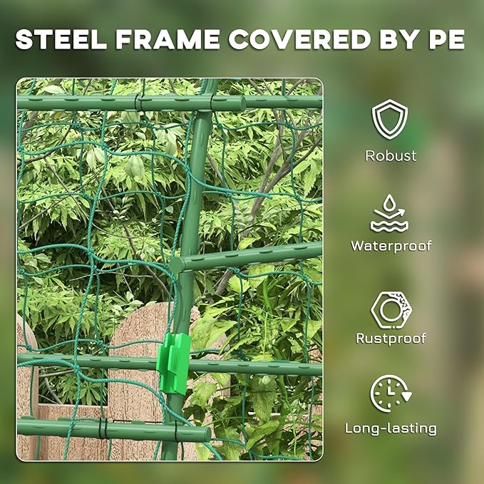 Outsunny Cucumber Trellis 6.8' Tall Arch Trellis for Climbing Plants Outdoor A-Frame with Plastic Coated Steel Frame and Climbing Net Support Vegetables Peas Fruit &amp Vines Green